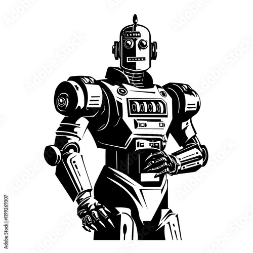 Powerful Male Robot – A Bold and Dynamic Design Perfect for Sci-Fi, Robotics, and Technology Projects. This Striking and Futuristic Robot Character is Ideal for Video Games, Concept Art, and Animation