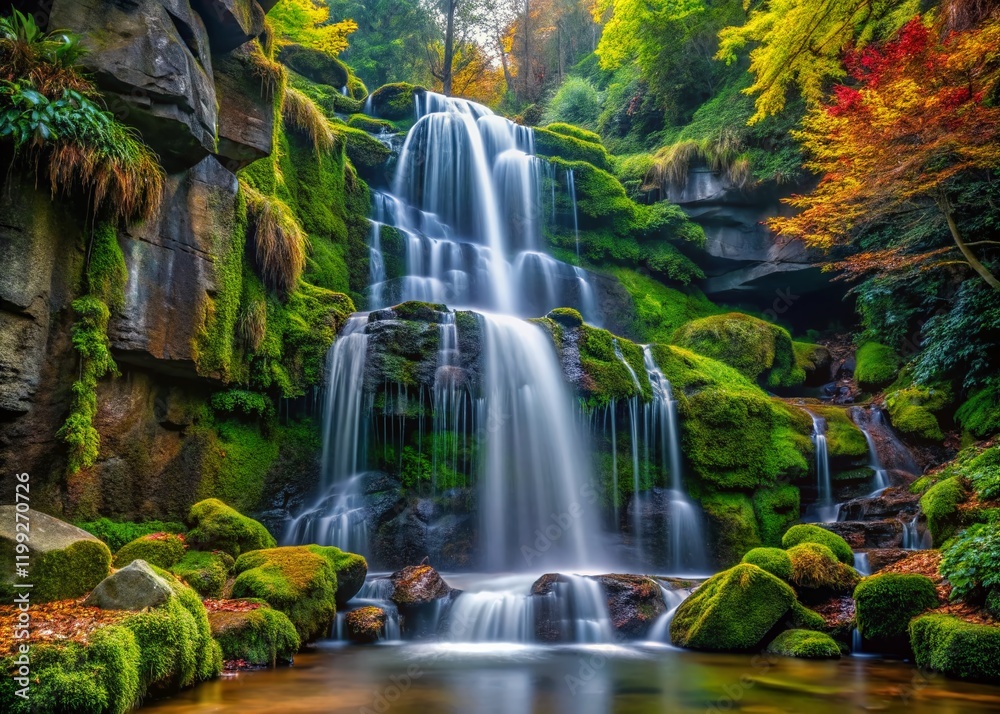 Fototapeta premium Stunning Waterfall Park Scene, High Depth of Field, Realistic, 8K