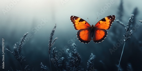 Mystical Butterfly in a Foggy Meadow photo