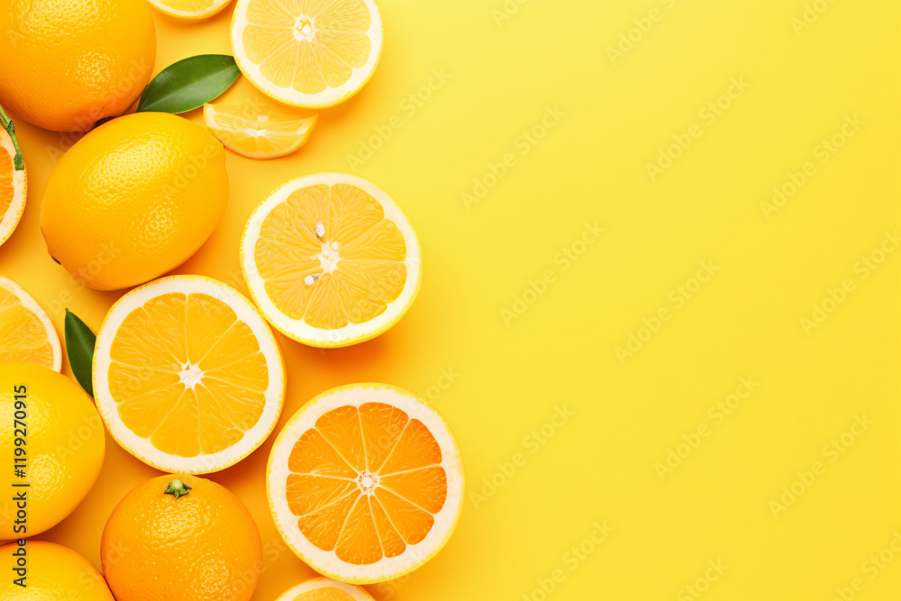 Citrus Fruits Background flat lay on yellow Background Citrus Fruits Background flat lay on yellow Background