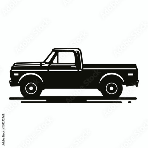 Pickup Truck silhouette in black on a white background