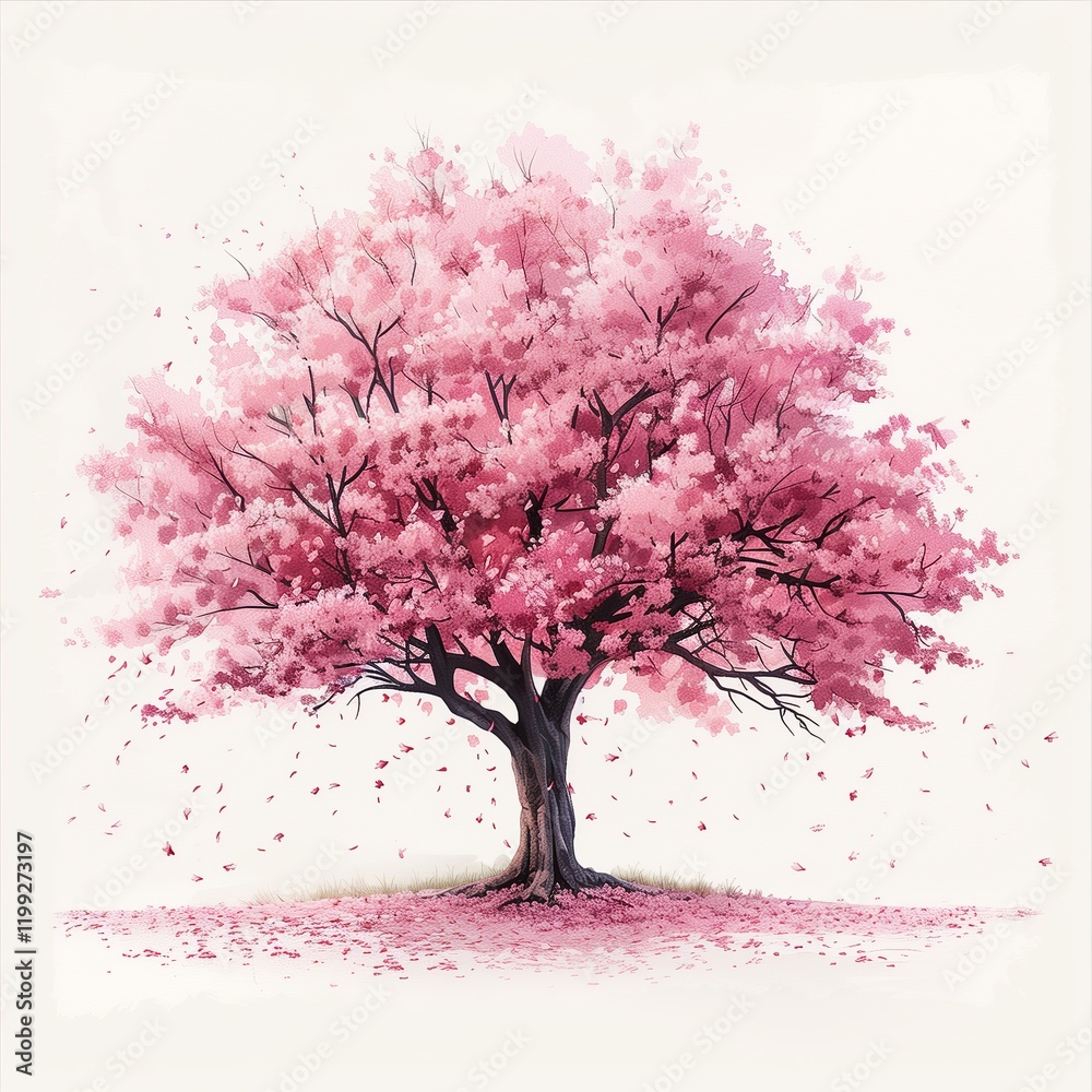 Fototapeta premium A beautiful cherry blossom tree in full bloom, showcasing vibrant pink flowers against a serene background.