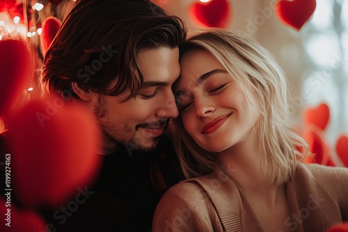 Happy couple in love celebrating St Valentines day