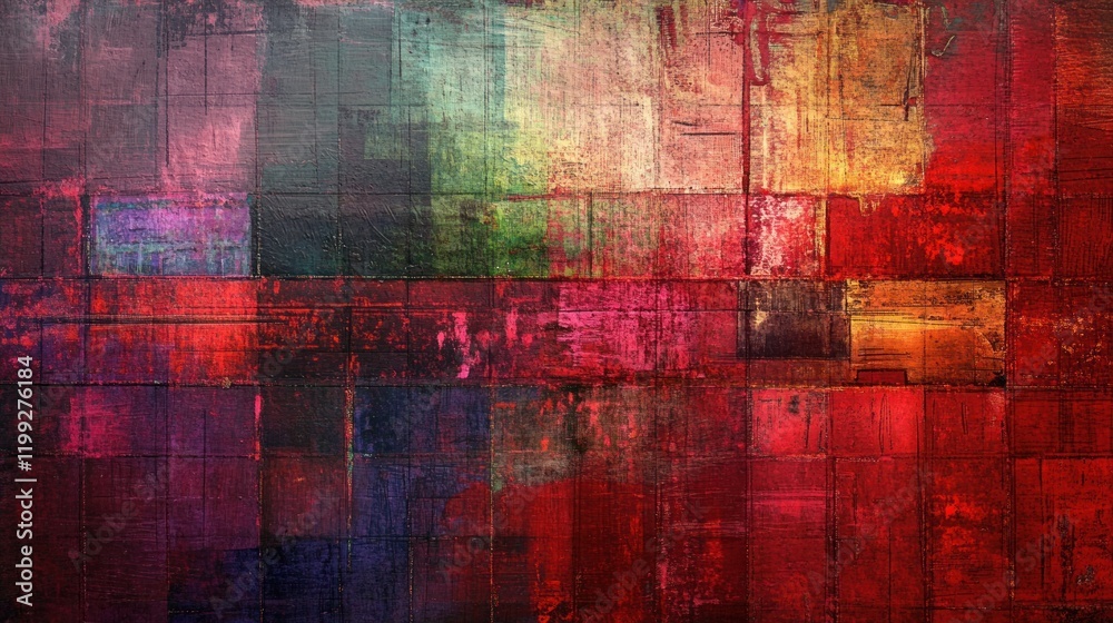 Obraz premium Abstract Colorful Grid: A Symphony of Red, Burgundy, and Deep Hues