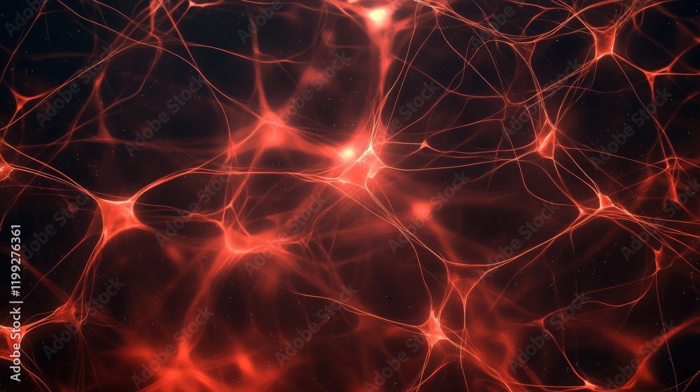 Obraz premium Abstract Neural Network Visualization with Bright Red Lines and Soft Glow on Dark Background