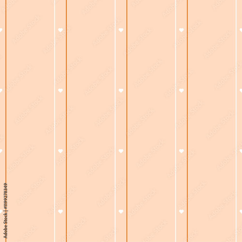 Obraz premium Seamless vector pattern of hearts and thin vertical lines in soft colors.