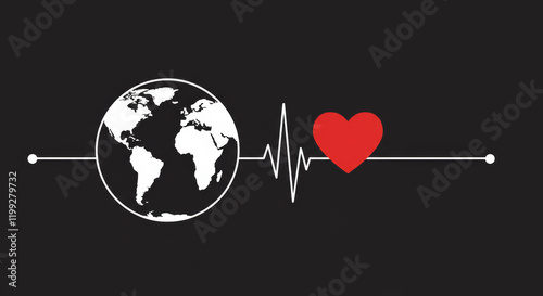 Earth and heartbeat connection: global health and environmental symbol