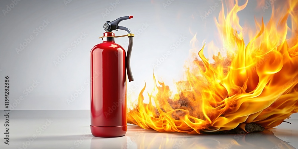 Obraz premium Surreal Fire Extinguisher and Flame, Abstract Photography, White Background