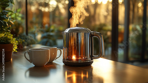 a coffee pot and a tea kettle on a table photo