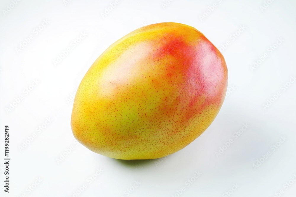 A ripe mango with a vibrant orange and yellow coloration, sitting on a gray surface. A ripe mango with a vibrant orange and yellow coloration, sitting on a gray surface.
