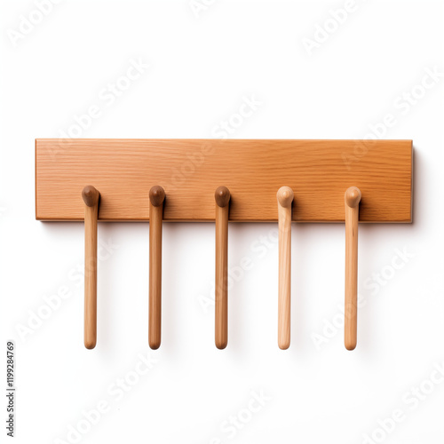 Wooden Wall Mounted Coat Rack with Five Hooks photo