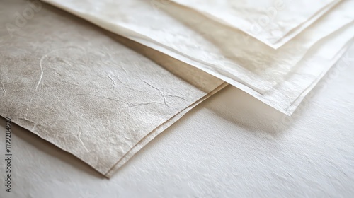 Layered papers with textured surfaces in neutral tones creating abstract backgrounds photo