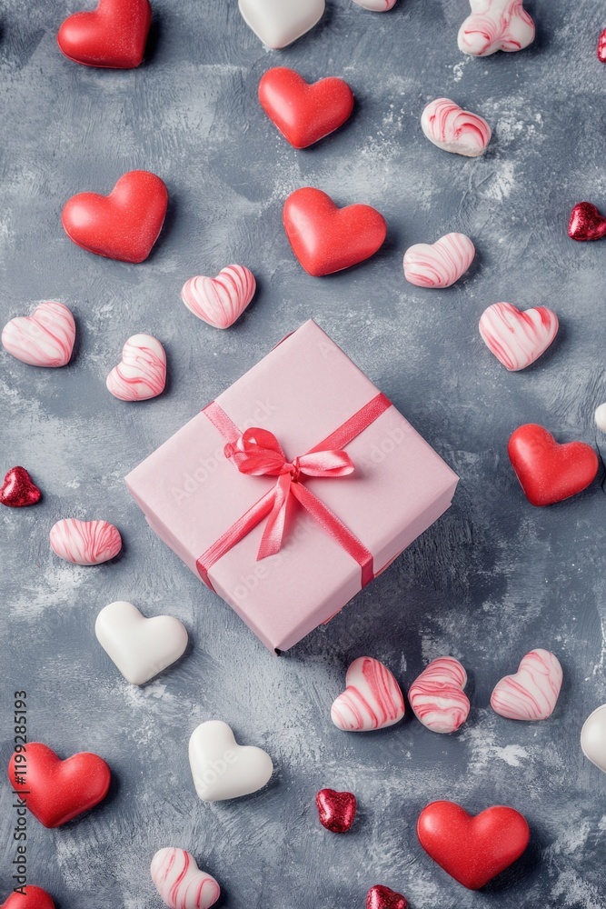 Obraz premium A beautifully wrapped box of chocolates, perfect for a Valentine's Day gift or a celebration of love.