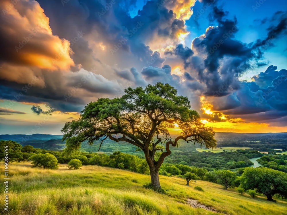 Fototapeta premium Texas Hill Country Live Oak Aerial View