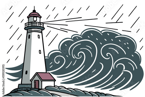 Illustration of lighthouse on ocean