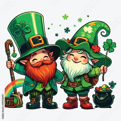 St. Patrick’s Day Gnome Couple Vector Illustration stock illustration