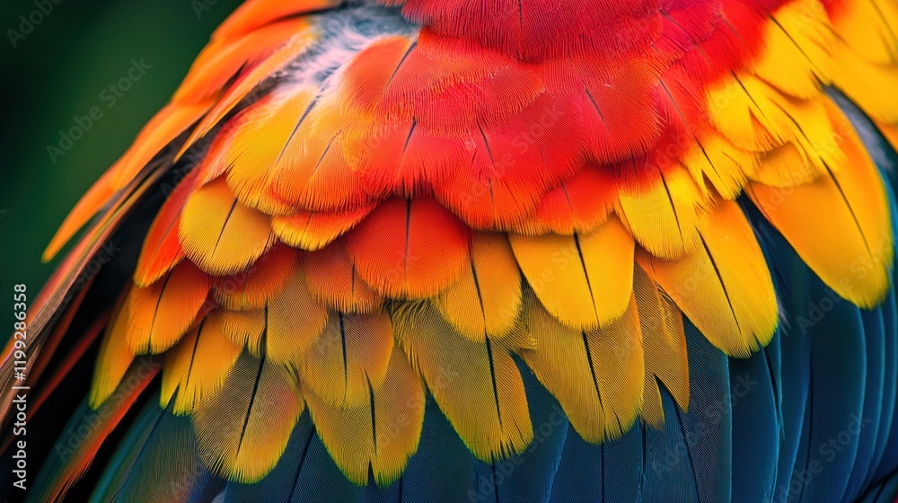 Obraz premium Vibrant Macaw Feathers: A Close-Up of Nature's Masterpiece
