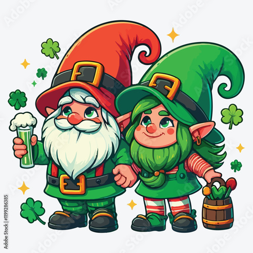 St. Patrick’s Day Gnome Couple Vector Illustration stock illustration