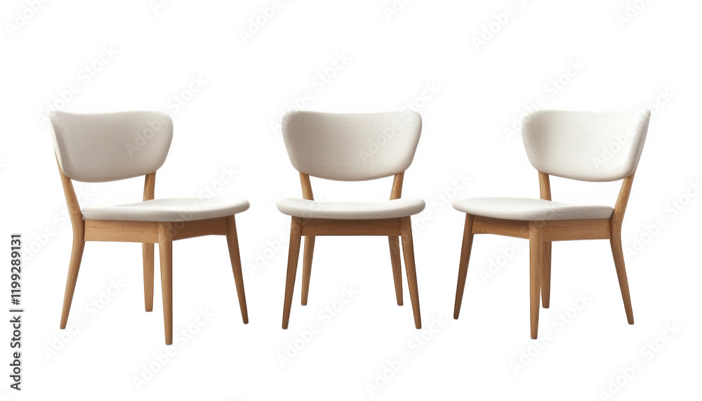 Obraz premium Modern Wooden Dining Chairs Set of Three White Upholstery Home Decor