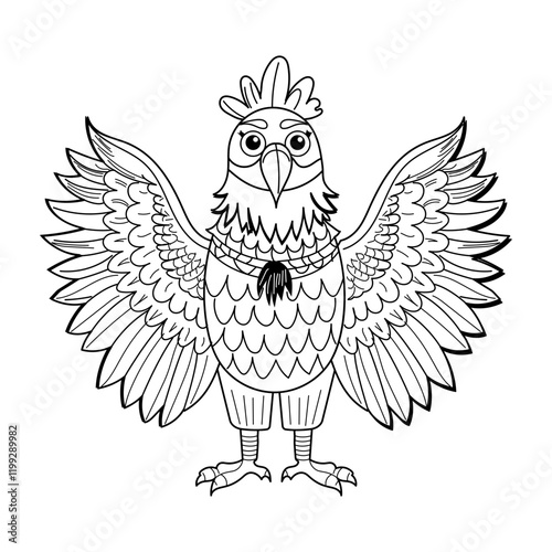 Bird character standing with open wings, vintage illustration