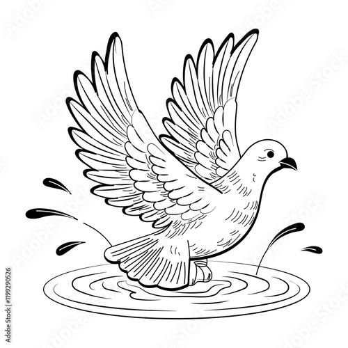 Dove wings flapping, vintage style illustration