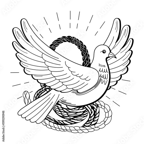 A vintage illustration of beautiful flying dove