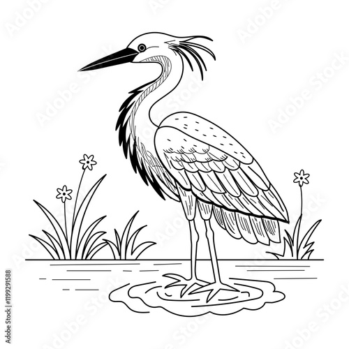 Majestic egret vintage vector illustration