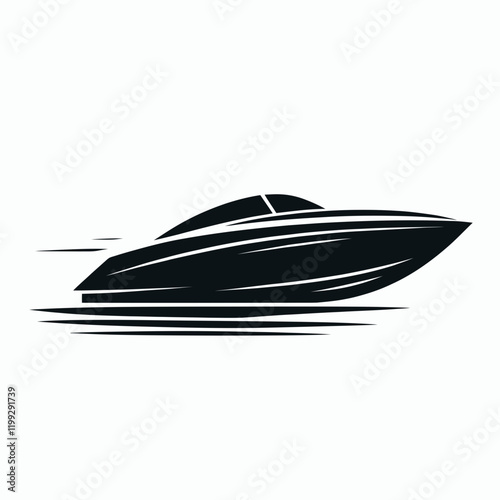 Speedboat silhouette in black on a white background