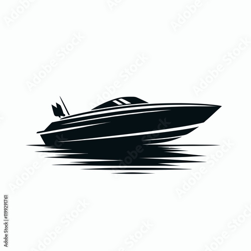 Speedboat silhouette in black on a white background