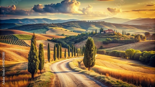 Vintage Tuscany Country Road, Asciano, Siena, Italy