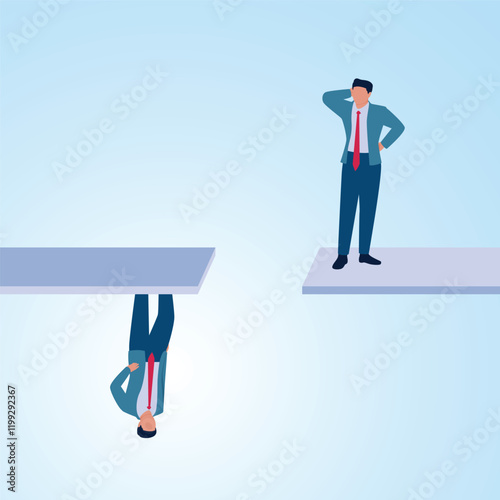 Two men standing upside down. Illustration for misunderstandings, communication problems and differences in understanding.