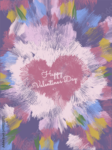 bright colorful background, basis for holiday greetings, shaggy heart with congratulatory inscription, colorful terry background, poster for February 14, vector graphics