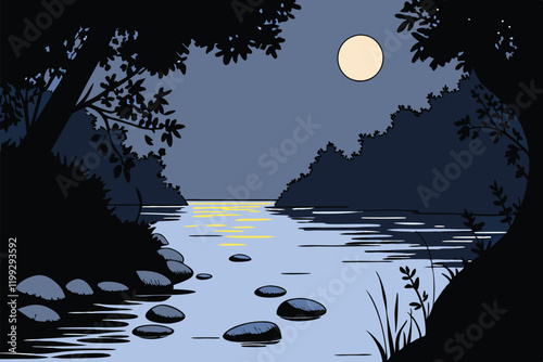 Wonderful night landscape vector illustration