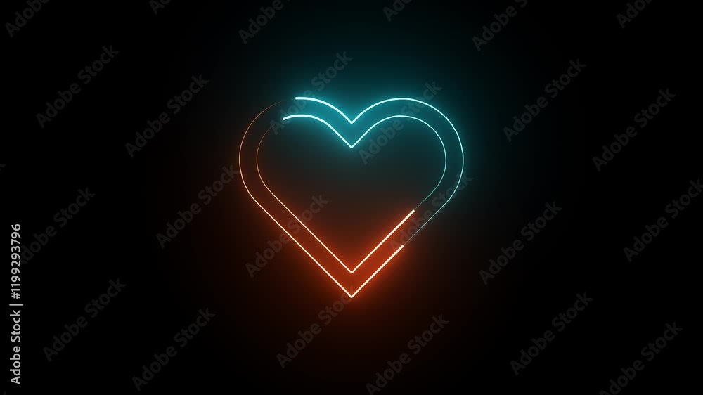 Glowing Neon Heart Shape in Vibrant Colors on Black Background for Romantic Themes Glowing Neon Heart Shape in Vibrant Colors on Black Background for Romantic Themes