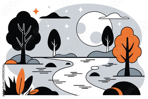Wonderful night landscape vector illustration