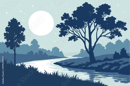 Wonderful night landscape vector illustration
