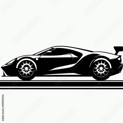 Sports Car silhouette in black on a white background