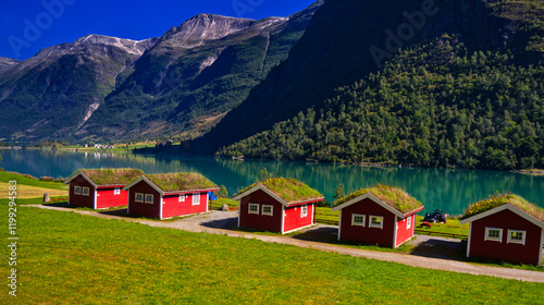 Oldevatnet Lake, Oldedalen Valley, Jostedalsbreen National Park, Norway, Scandinavia, Europe photo