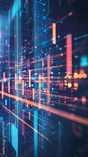 Wallpaper Mural Complex network of colorful lines and glowing dots representing digital data flow in a futuristic cyberspace Torontodigital.ca