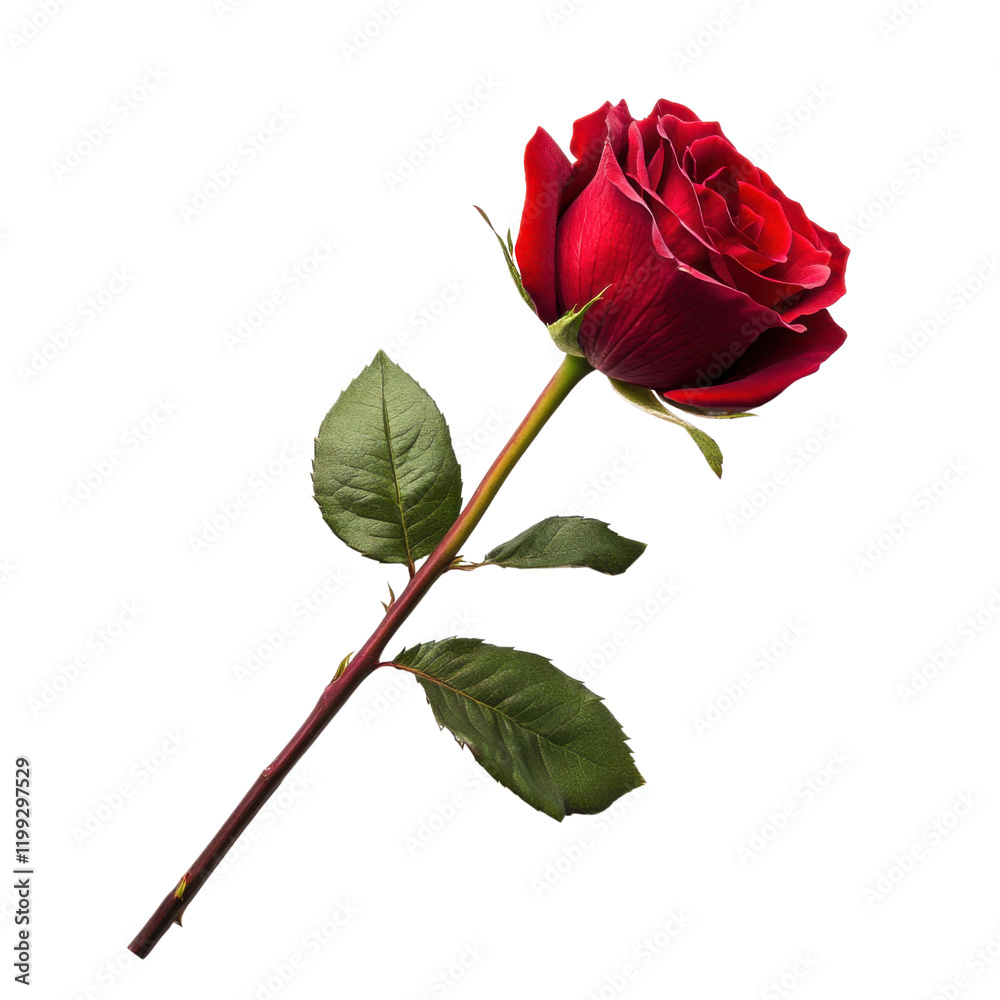 Fototapeta premium Beautiful red rose with green leaves 