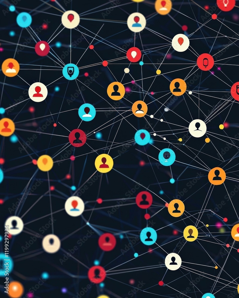 Abstract Graphic Representation of Social Network Connections and User Interactions in Digital Space Abstract Graphic Representation of Social Network Connections and User Interactions in Digital Space