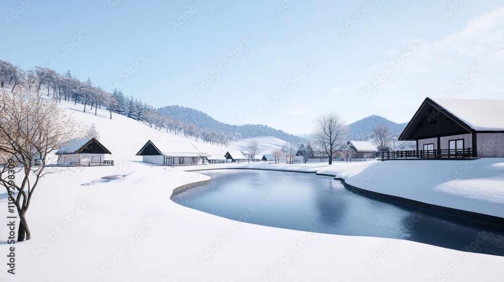Fototapeta premium Snowy Village Landscape