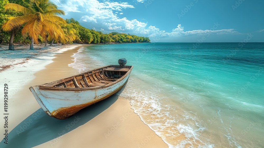 Old boat on pristine tropical beach. Old boat on pristine tropical beach.