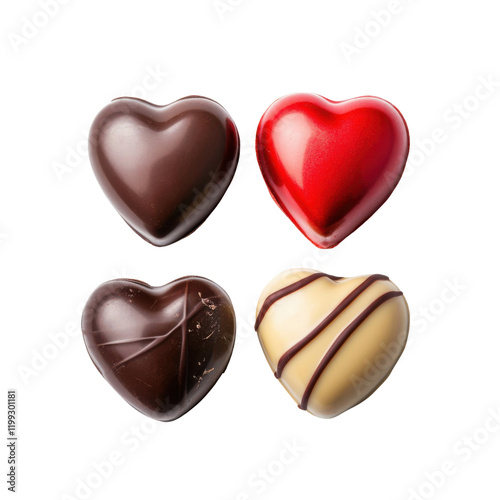 Assorted heart-shaped chocolates arranged