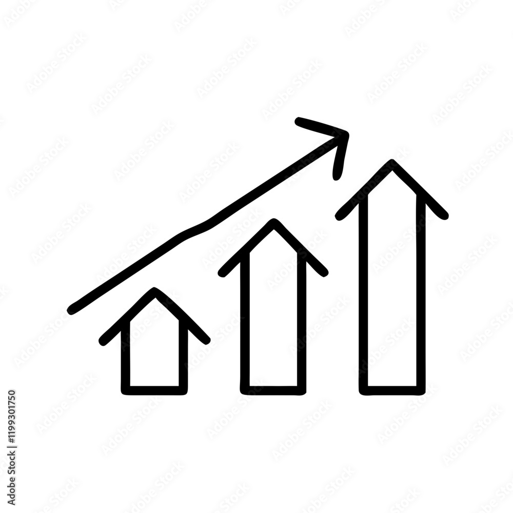 Business growth icon representing increasing arrows and bars for websites and applications Business growth icon representing increasing arrows and bars for websites and applications