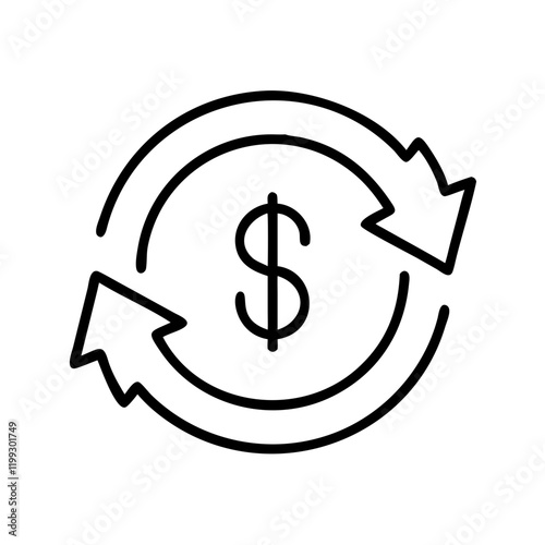 Business and marketing icon representing currency exchange with arrows for websites and applications