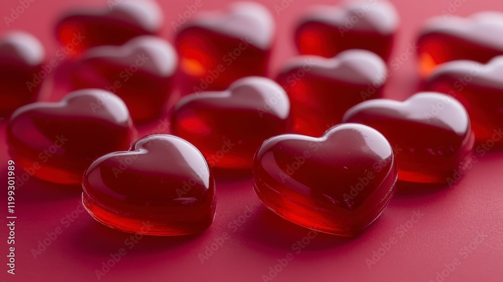 Red background with red candy in the form of heart for Valentine's day. toning. selective focus. Red background with red candy in the form of heart for Valentine's day. toning. selective focus.