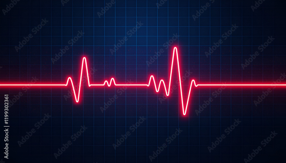 heart beat cardiogram.
Glowing red neon heartbeat pulse rate line. Health and medical concept. EKG pulse wave. Dark blue background with a grid heart beat cardiogram.
Glowing red neon heartbeat pulse rate line. Health and medical concept. EKG pulse wave. Dark blue background with a grid