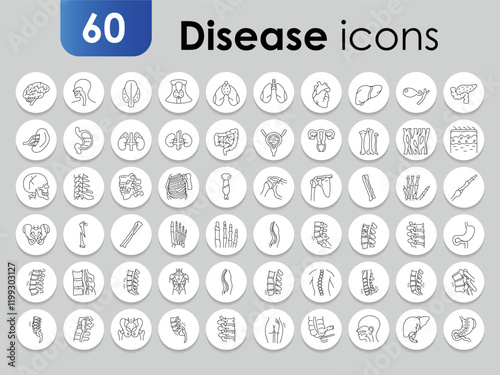 Diseases human organs black line icons set. Infographics with symbols.