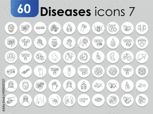 Diseases human black line icons set. Infographics with symbols.